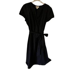 Loft Navy Blue Dotted Swiss Cap Sleeve Faux Wrap Dress 100% Cotton Plus Size 14